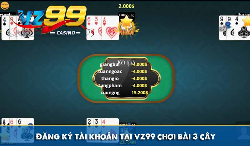 Đăng ký tài khoản tại vz99 chơi bài 3 cây